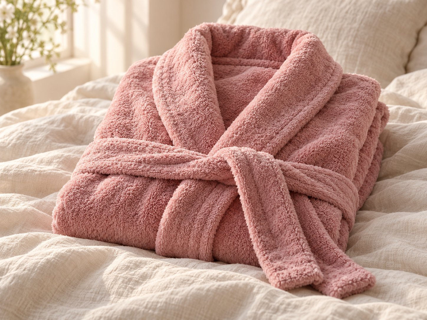 Illustration of a pink robe folded on linen